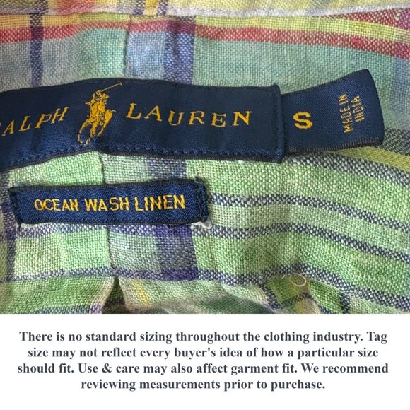 Ralph Lauren Mens Classic Fit Ocean Wash Linen Shirt Green Plaid Size S - Picture 12 of 14